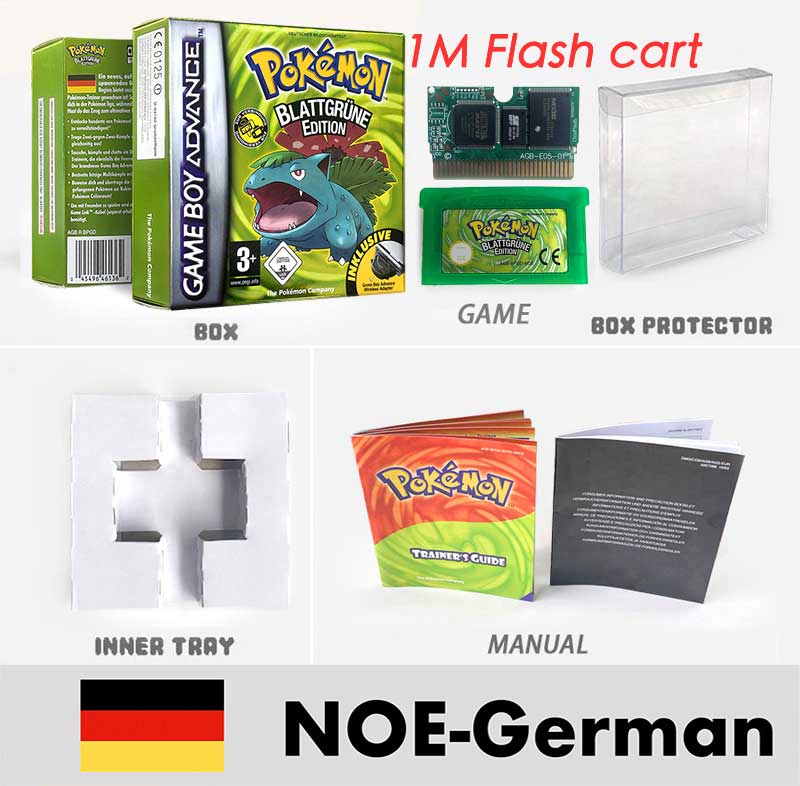 USA FRA NOE FRA RTC/1 M Flash CART pokemon sapphire ruby leafgreen emerald firered sealed box tray Game Cartridge manual for gba