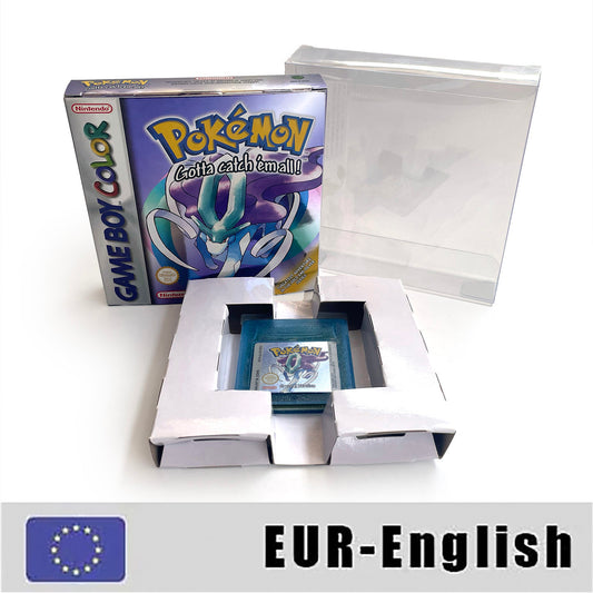 GBC game EUR english pokemon crystal version RTC Flash cart Battery save Nintendo cartridge tray box game boy color