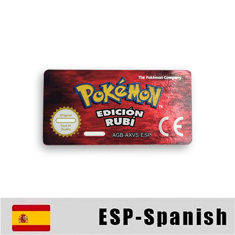 Pokemon Leaf Green Fire Red Ruby Emerald Sapphire Game Cartridge Label Stickers for Gba