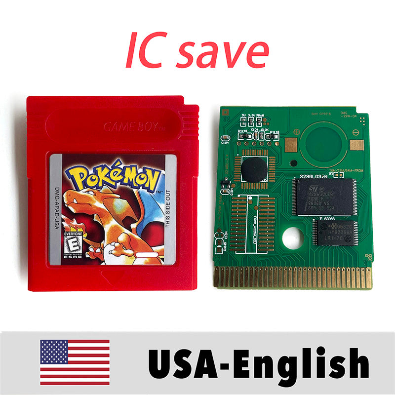 （Shipped from the United States) USA IC Save cart Pokemon Crtstal, Red, Blue green,Yellow, Gold, Silver, Game Cartridge for GBC