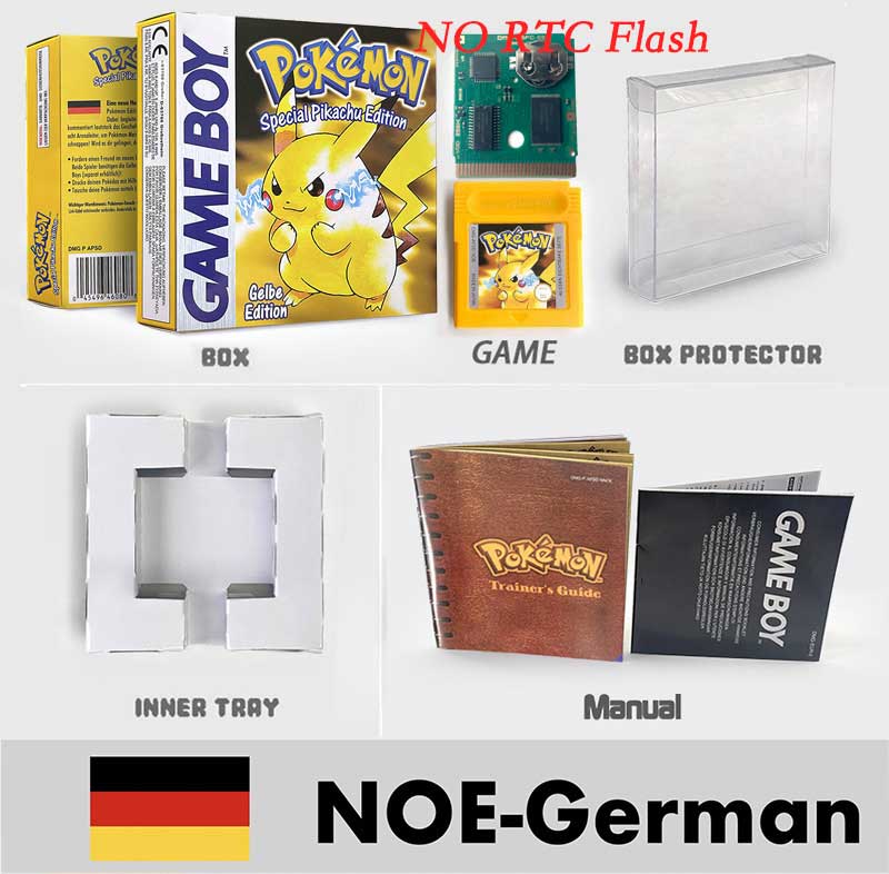 USA ITA NOE FRA ESP pokemon RTC Gold silver crystal NO RTC yellow red blue sealed 16 bit box tray manual Game Cartridge for GBC