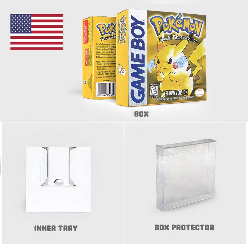 USA FRA NOE ESP ITA EUR Pokemon crystal gold silver red blue yellow Metallic FoilFinish Box Trey Manual label for GBC