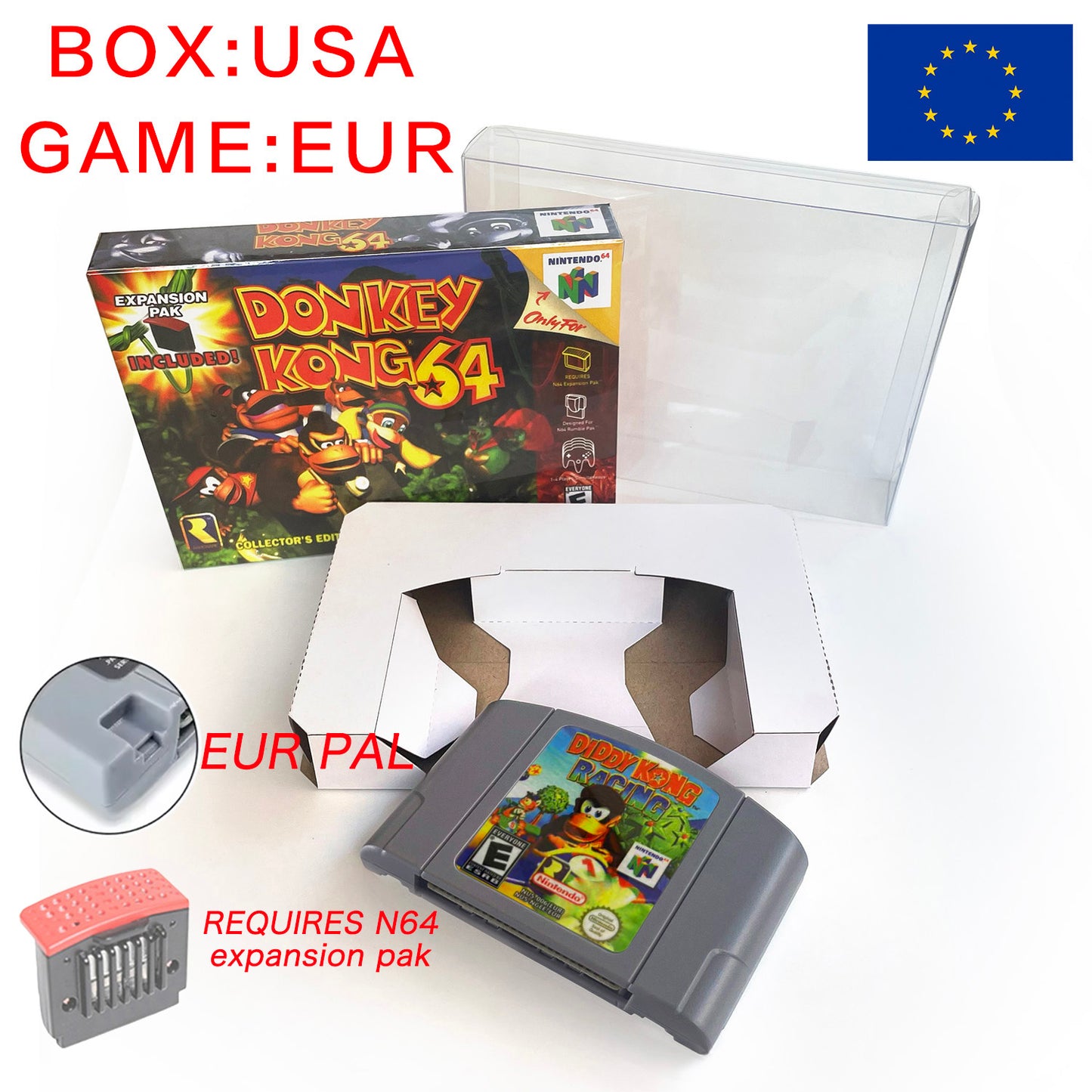 EUR PLA Version English Zelda Major Mask Resident Evil 2 Banjo Kazooie Mario Party 2 Game Cartridge with Tray Box for N64 Nintendo 64
