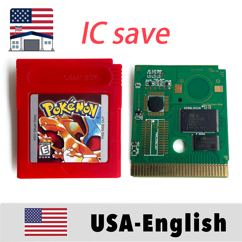 （Shipped from the United States) USA IC Save cart Pokemon Crtstal, Red, Blue green,Yellow, Gold, Silver, Game Cartridge for GBC