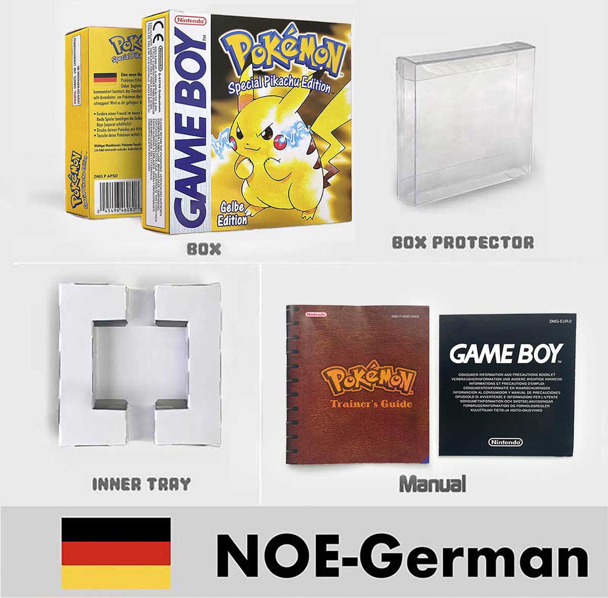 USA FRA NOE ESP ITA Pokemon Yellow Blue Red Crystal Silver Gold Green box and manual for GBC