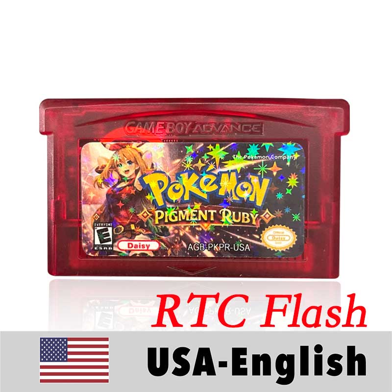 Pokemon PIGMENT RUBY (RTC Flash cart) Cartridge for GBA