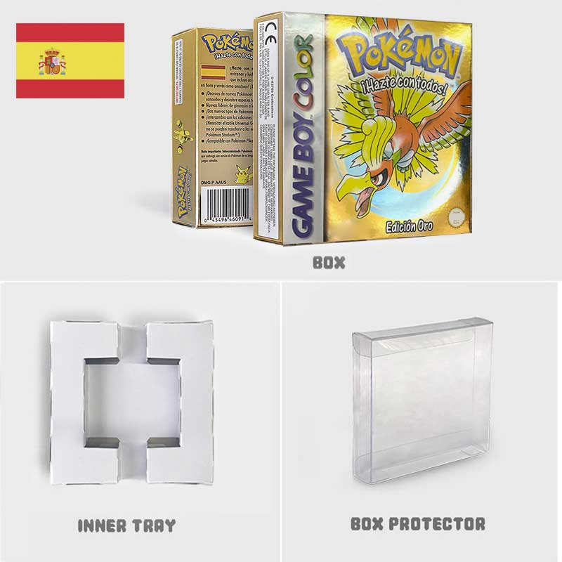 USA FRA NOE ESP ITA EUR Pokemon crystal gold silver red blue yellow Metallic FoilFinish Box Trey Manual label for GBC