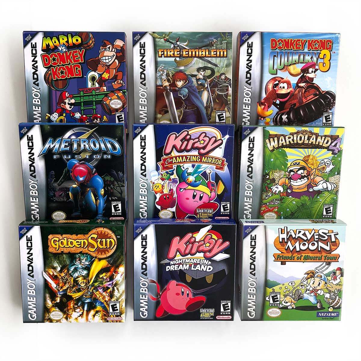 USA Englsih Zelda,super Mario,Castlevania,Metroid,Kirby,Final Fantasy,donkey Kong,Fire Emblem Nintendo box tray Game Cartridge for Gba