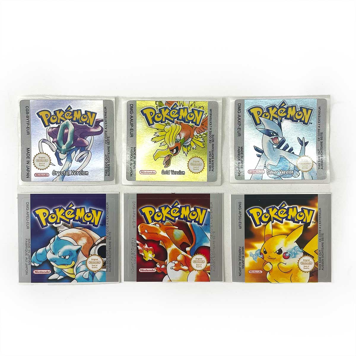 USA FRA NOE ESP ITA EUR Pokemon crystal gold silver red blue yellow Metallic FoilFinish Box Trey Manual label for GBC