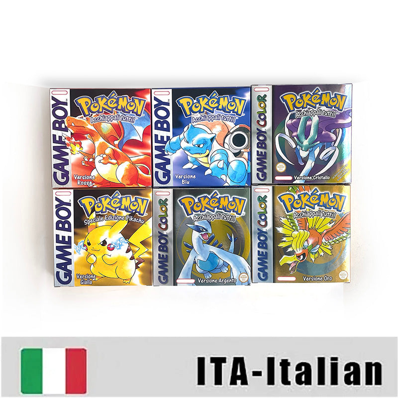 Battery Save pokemon yellow blue red crystal silver gold green USA EUR FRA ESP NOE ITA Game Cartridge with box for GBC