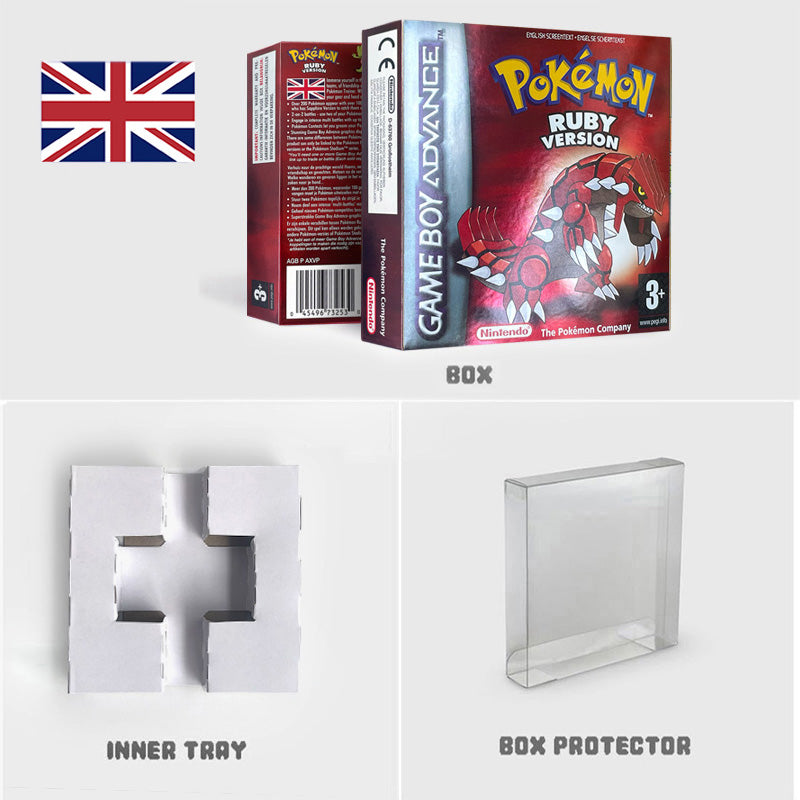 USA NOE FRA EUR ESP ITA Pokemon Emerald Ruby Leafgreen Sapphire Firered Nintendo Metallic Holographic BOX for GBA multiple languages