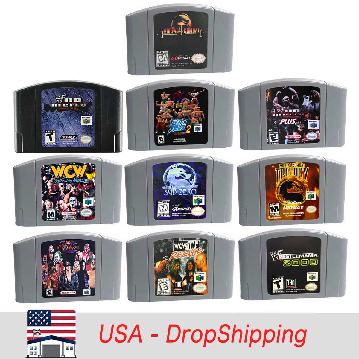 （Shipped From The United States) Mortal-Kombat Series WCW WWF USA NTSC Version English Retro Video Game Consoles 64bit Game Cartridge for N64