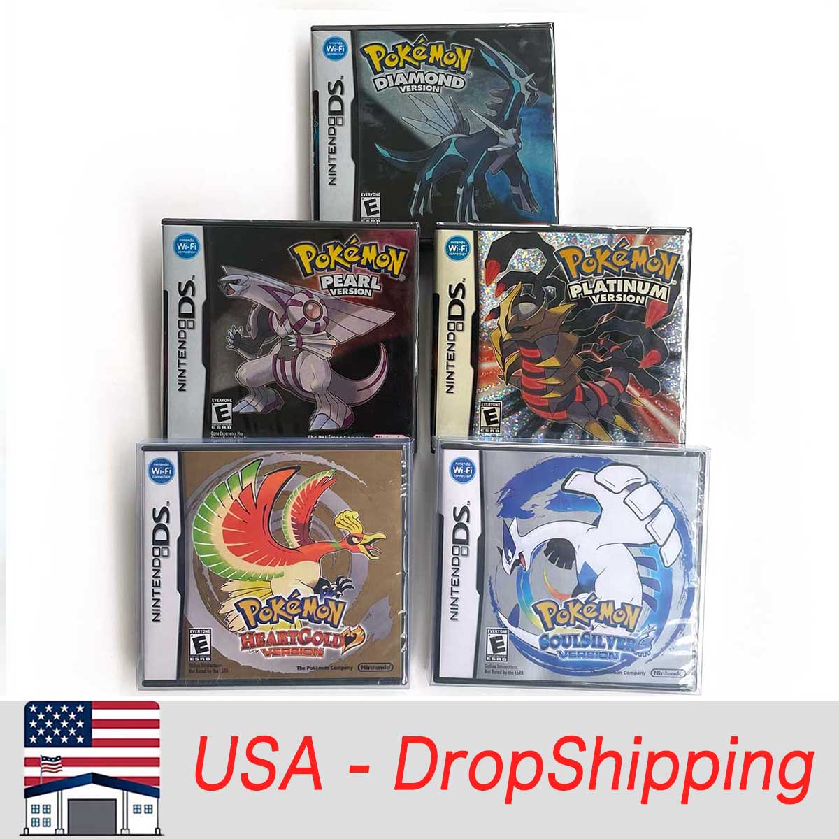 （Shipped from the United States) USA Version English pokemon Pearl Platinum SoulSilver HeartGold Diamond Box with Manual Game Cartride for ds