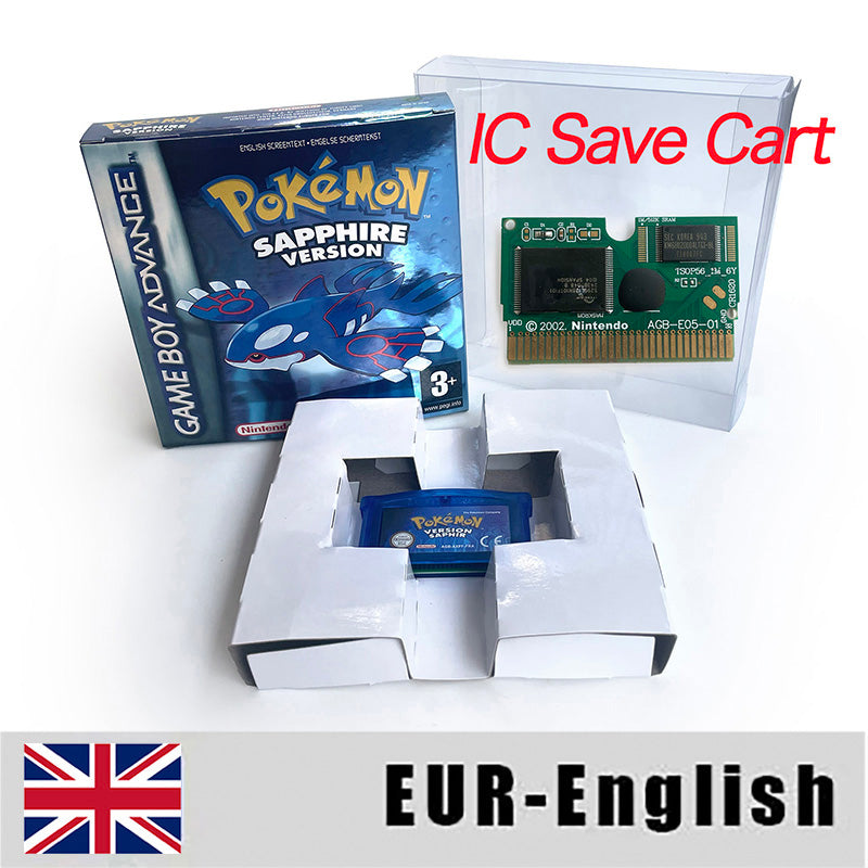 EUR ESP NOE FRA ITA IC save cart Nintendo Pokemon Emerald Ruby Leafgreen Sapphire Firered Metallic Holographic Box game cartridge for GBA