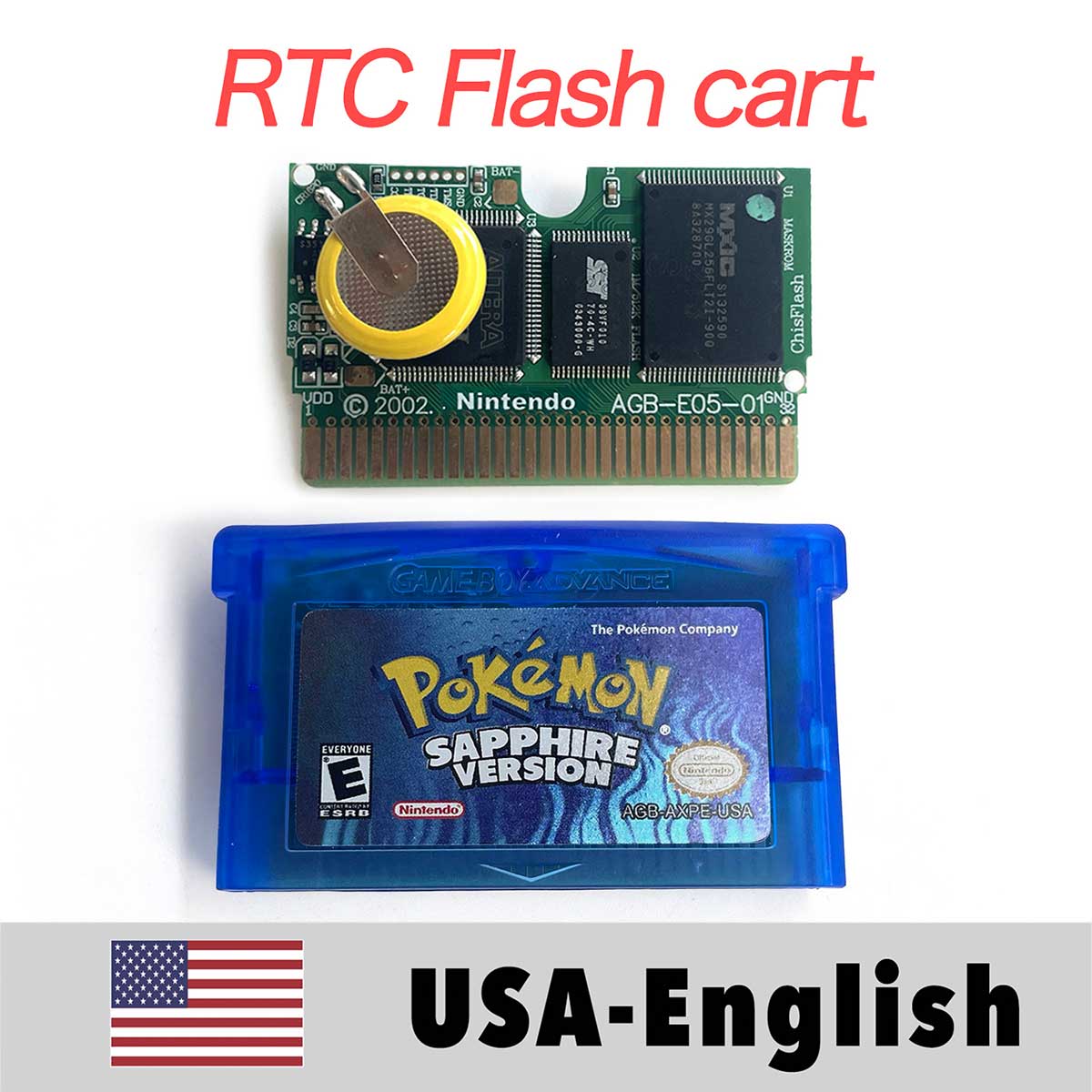 USA ESP NOE FRA EUR ITA 1M/RTC Flash cart Pokemon Emerald,ruby,sapphire,firered,leafgreen Game Cartridge for GBA multiple languages