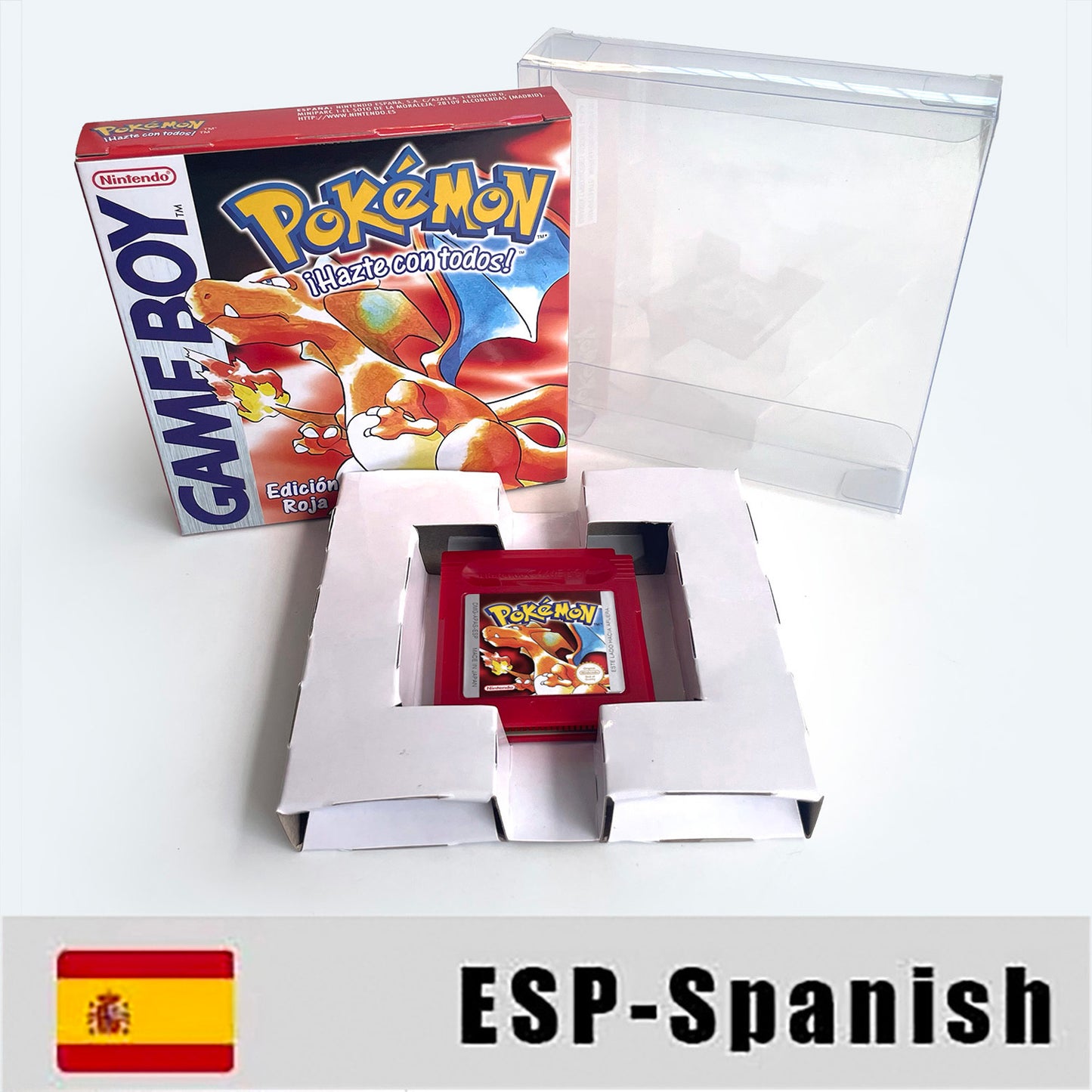 gbc game ESP Spanish pokemon red version Battery save no RTC Flash pokemon rojo cartridge with tray box gbc game boy color