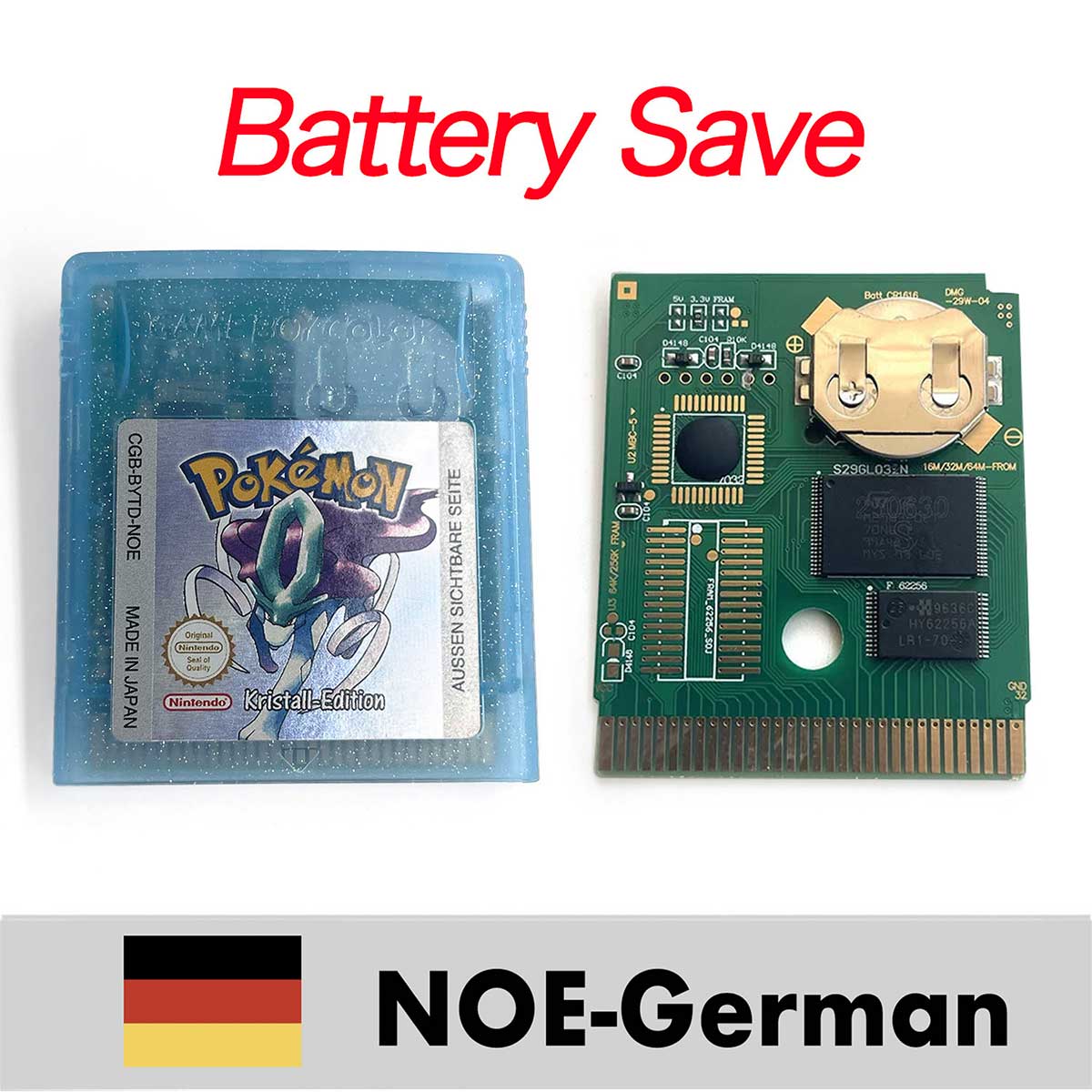 USA ITA NOE FRA ESP EUR version battery save cart pokemon crystal gold silver yellow red blue 16 bit Game Cartridge for GBC