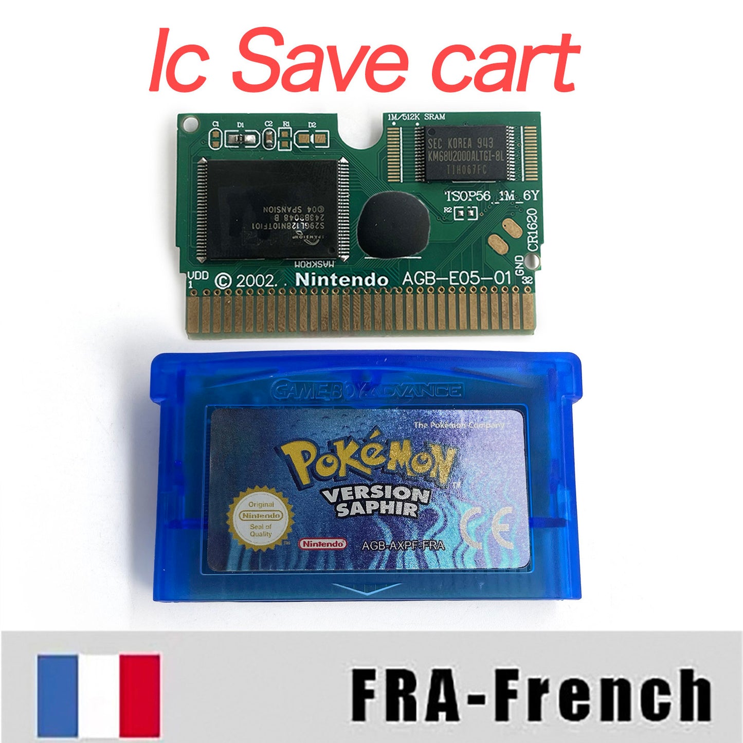 FRA French IC save rtc flash cart Real Time Clock pokemon Saphir version box with tray Nintendo game cartridge for gba  game boy advance