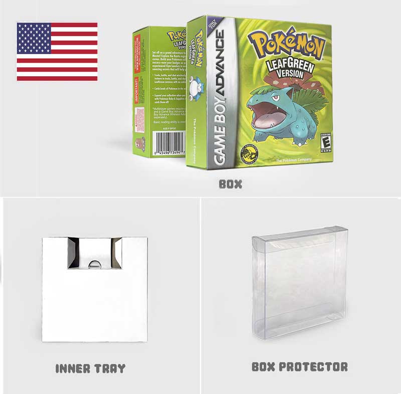 USA FRA NOE ESP ITA EUR Pokemon Emerald Sapphire Leafgreen Ruby Firered Metallic FoilFinish Box Trey Manual label for GBA