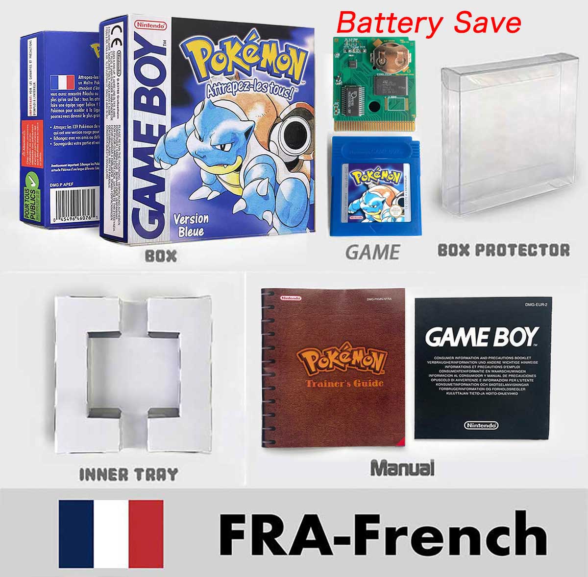 USA ITA NOE FRA ESP version battery save cart sealed pokemon crystal gold silver yellow red blue 16 bit box tray manual Game Cartridge for GBC