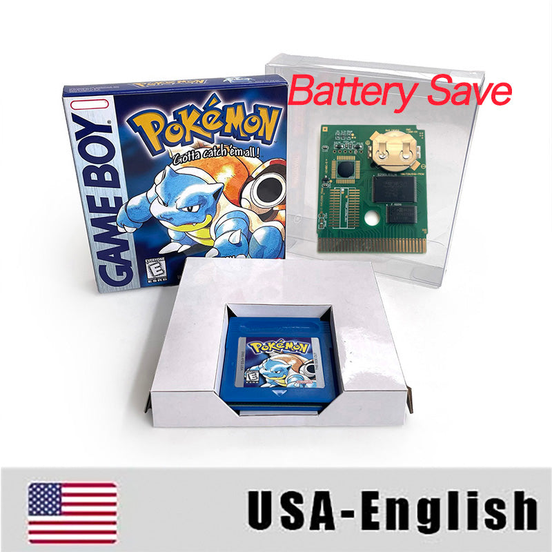 Battery Save pokemon yellow blue red crystal silver gold green USA EUR FRA ESP NOE ITA Game Cartridge with box for GBC