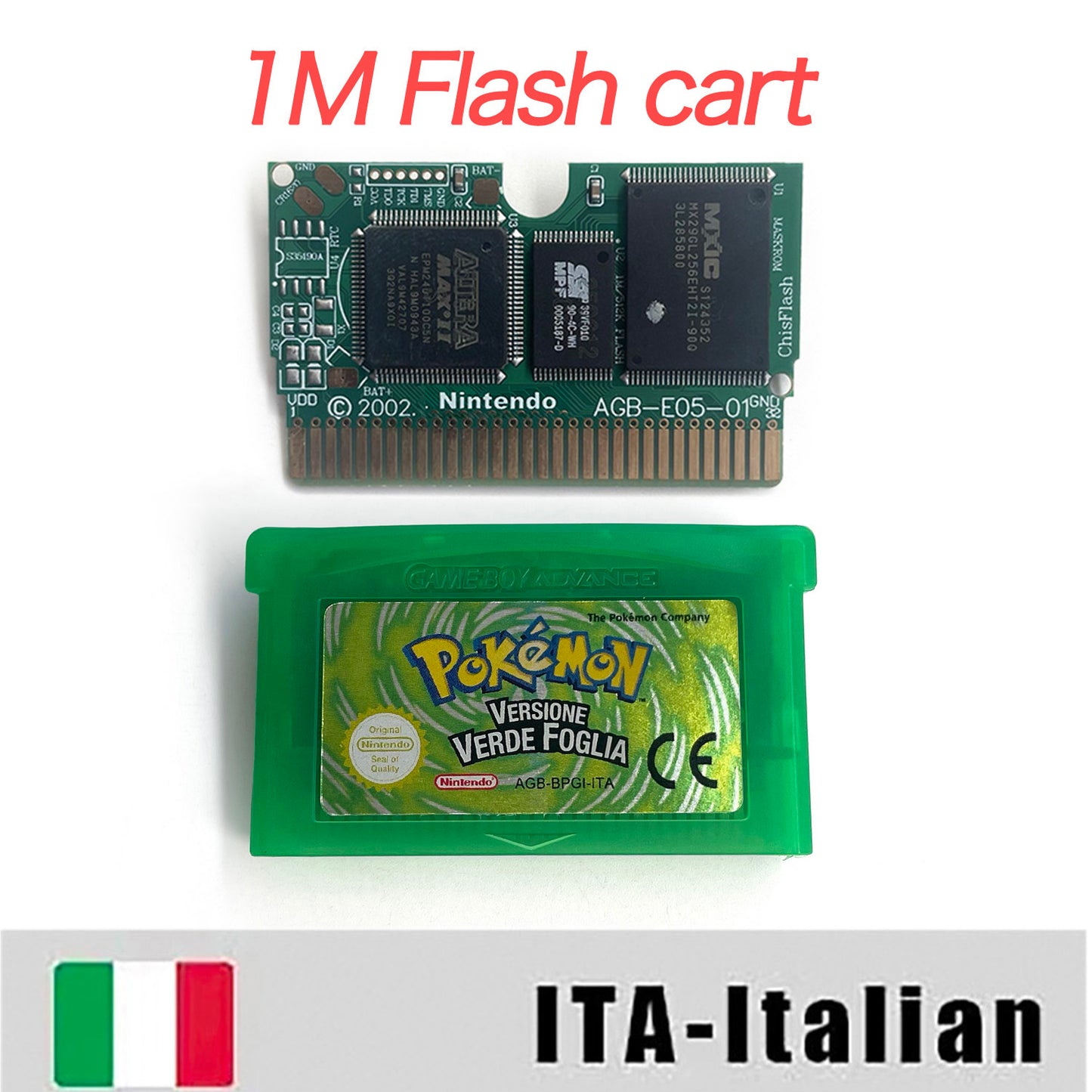 ITA Italian IC save 1 M flash cart pokemon foglia verde version box with tray Nintendo game cartridge for gba game boy advance