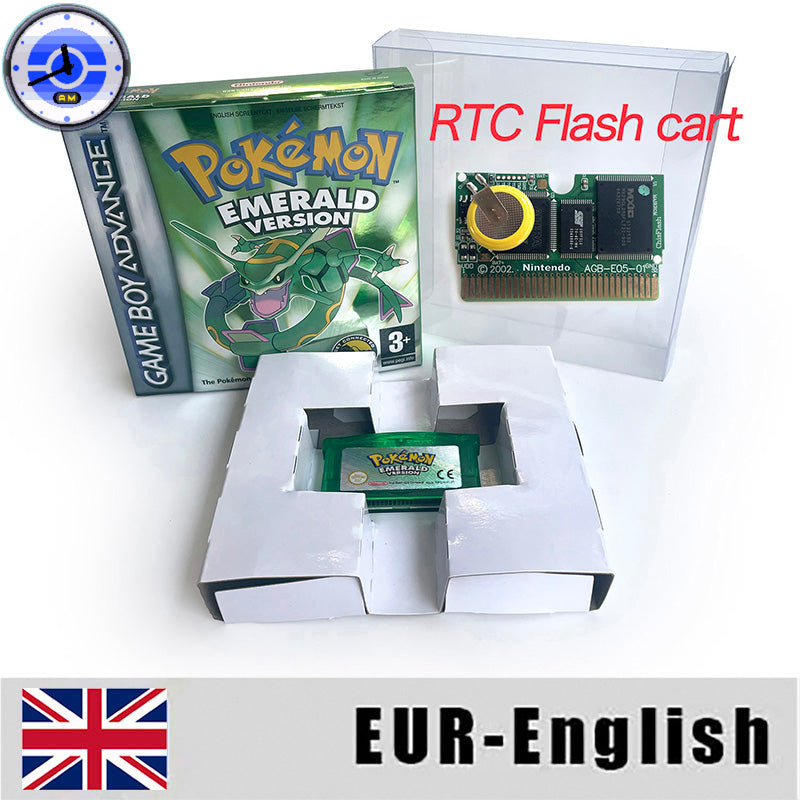 EUR ESP NOE FRA ITA USA RTC flash 1 M Flash CART  Pokemon 5 types Sapphire Firered Emerald Ruby Leafgreen Video Game cart for GBA Multilingual