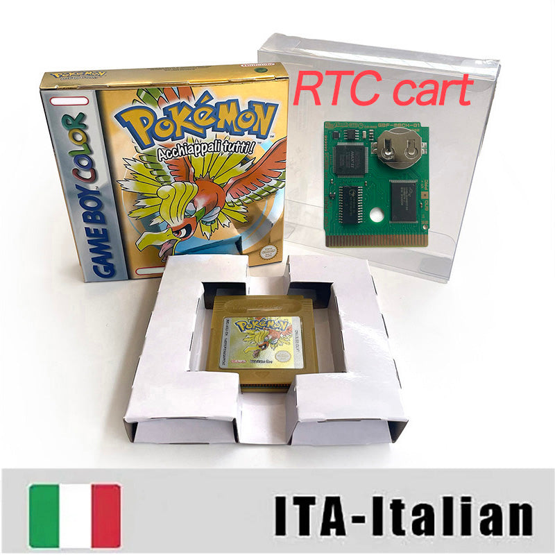 ITA ESP EUR FRA NOE USA Pokemon series RTC Flash silver crystal gold NO RTC flash yellow red blue 16 bit box tray Game Cartridge for GBC Multi-language