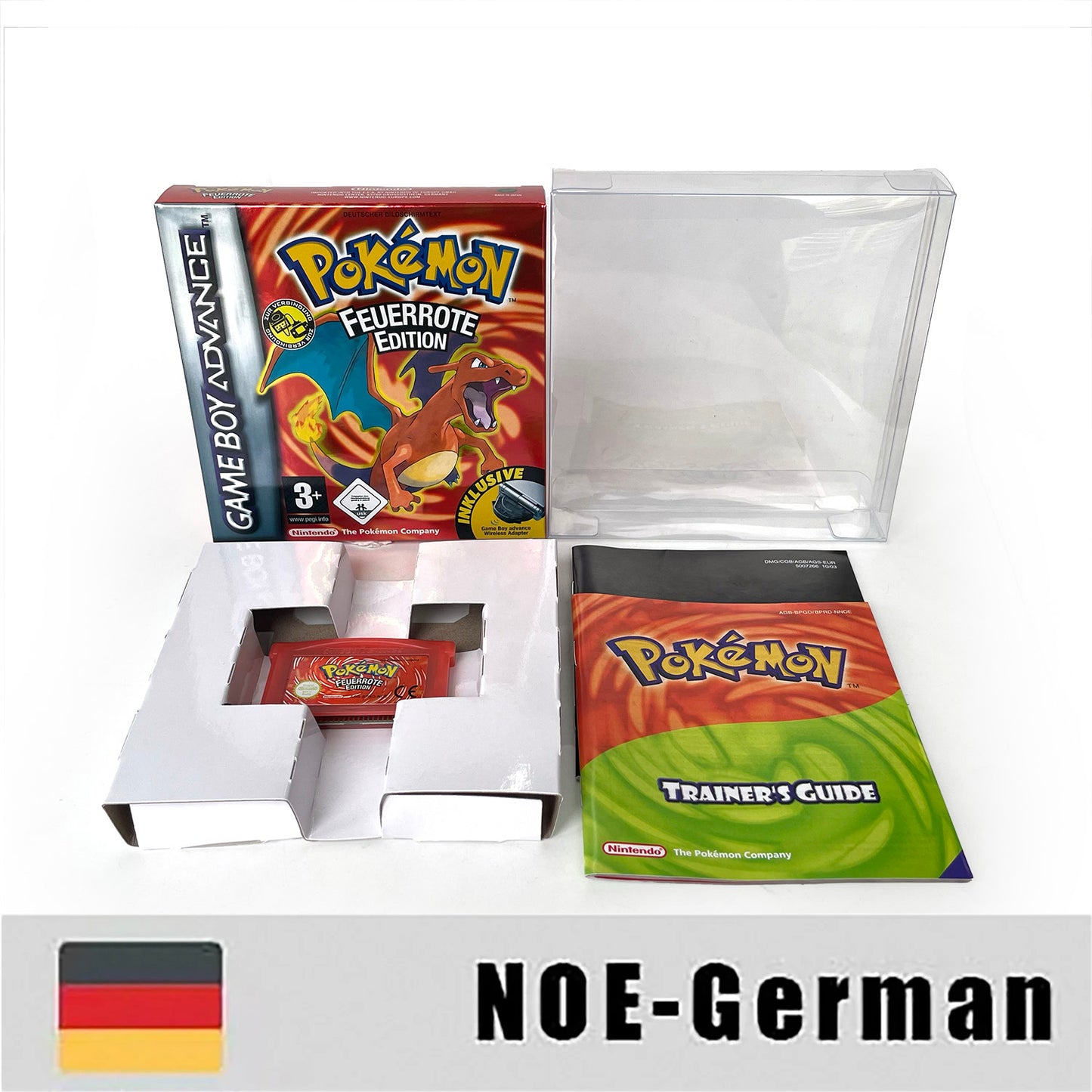 NOE German IC save 1 M flash cart pokemon firered sealed manual box with tray Nintendo game cartridge for gba game boy advance
