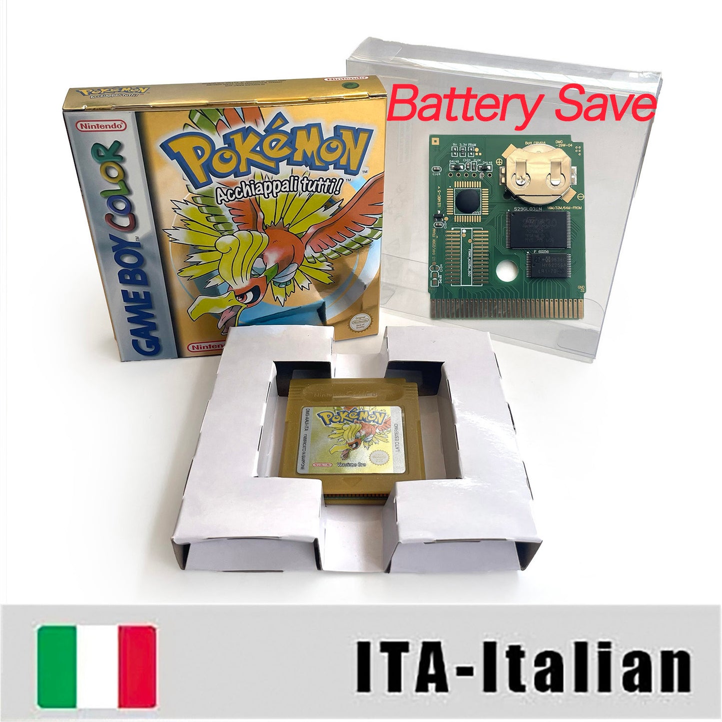 GBC game ITA pokemon gold version RTC Flash cart Nintendo pokemon oro Battery save cartridge with tray box game boy color