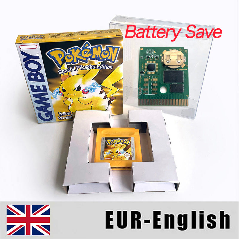 Battery Save pokemon yellow blue red crystal silver gold green USA EUR FRA ESP NOE ITA Game Cartridge with box for GBC