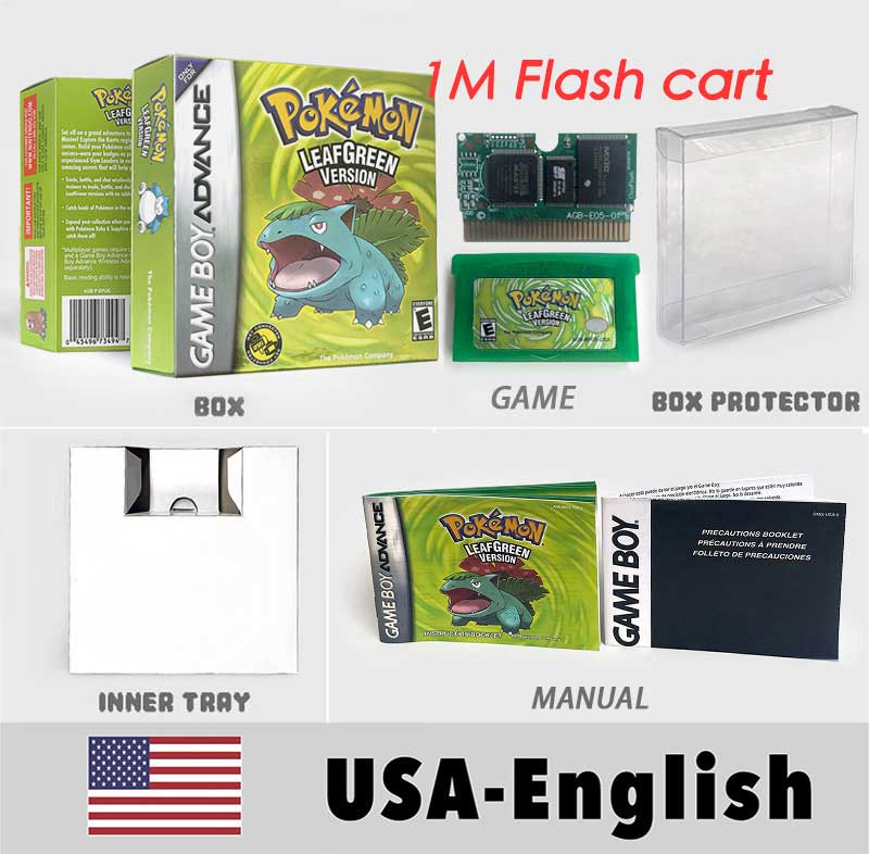 USA FRA NOE FRA RTC/1 M Flash CART pokemon sapphire ruby leafgreen emerald firered sealed box tray Game Cartridge manual for gba