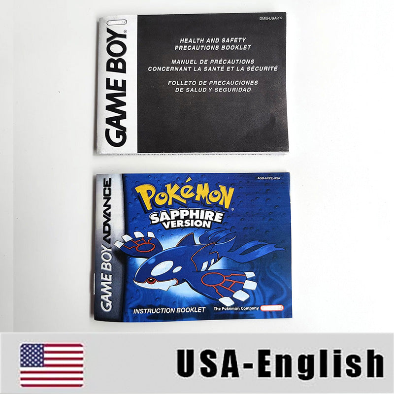 USA FRA NOE FRA ESP Pokemon Leaf Green Fire Red Ruby Emerald Sapphire Game Cartridge manual for Gba