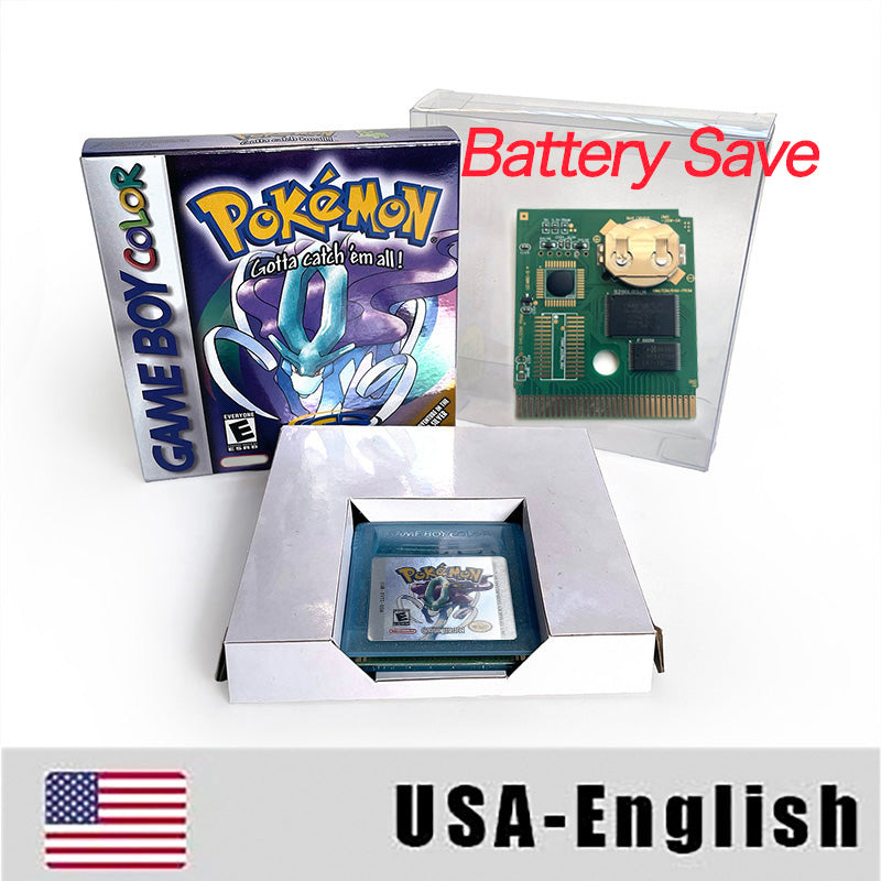 Battery Save pokemon yellow blue red crystal silver gold green USA EUR FRA ESP NOE ITA Game Cartridge with box for GBC