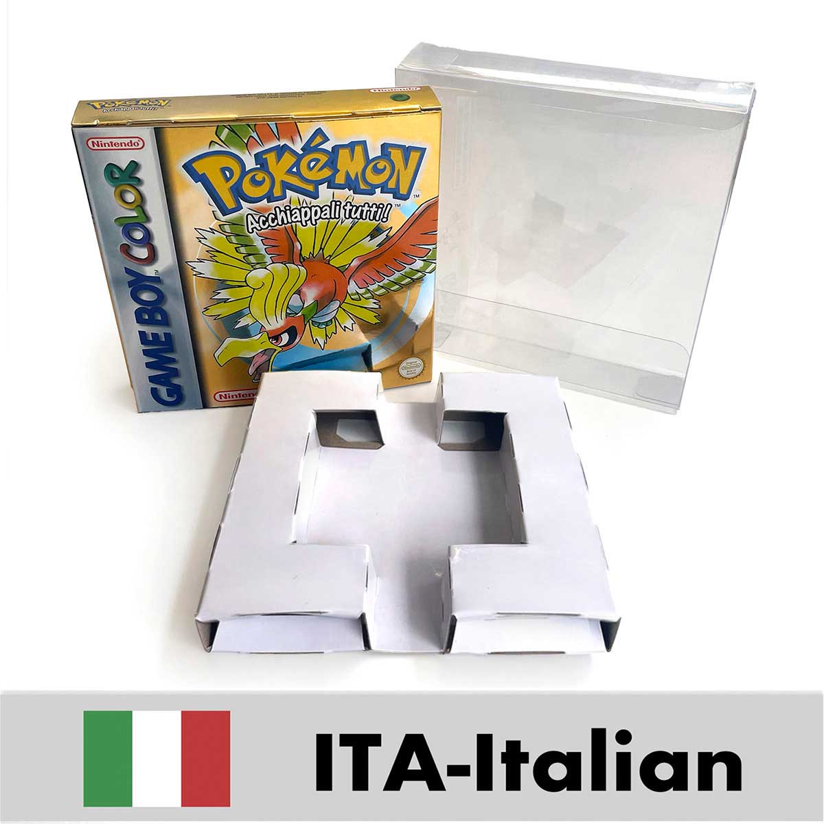 USA FRA NOE ESP ITA EUR Pokemon crystal gold silver red blue yellow Metallic FoilFinish Box Trey Manual label for GBC