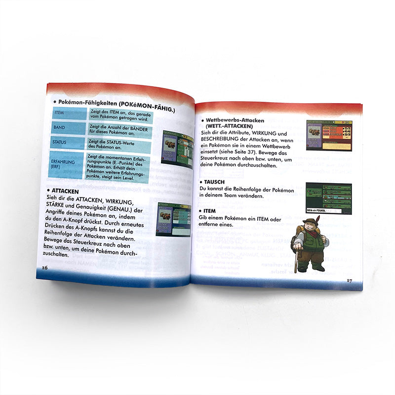 USA FRA NOE FRA ESP Pokemon Leaf Green Fire Red Ruby Emerald Sapphire Game Cartridge manual for Gba