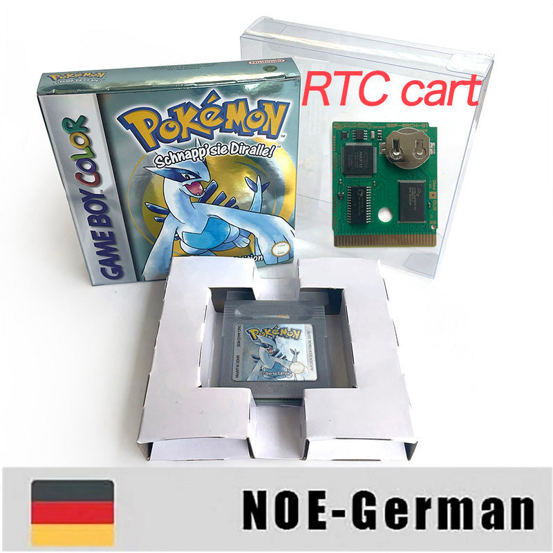 ITA ESP EUR FRA NOE USA Pokemon series RTC Flash silver crystal gold NO RTC flash yellow red blue 16 bit box tray Game Cartridge for GBC Multi-language