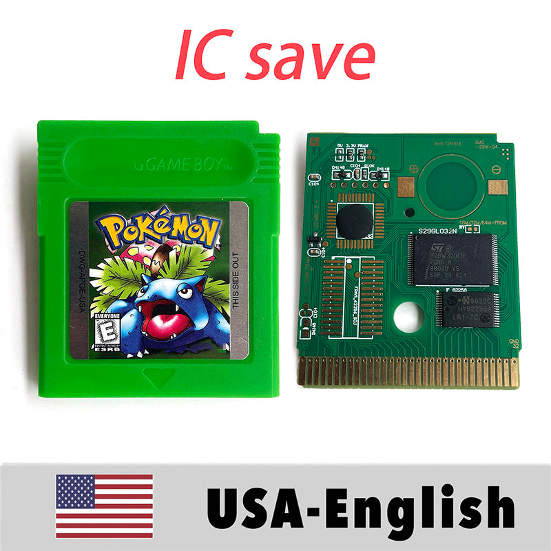 （Shipped from the United States) USA IC Save cart Pokemon Crtstal, Red, Blue green,Yellow, Gold, Silver, Game Cartridge for GBC