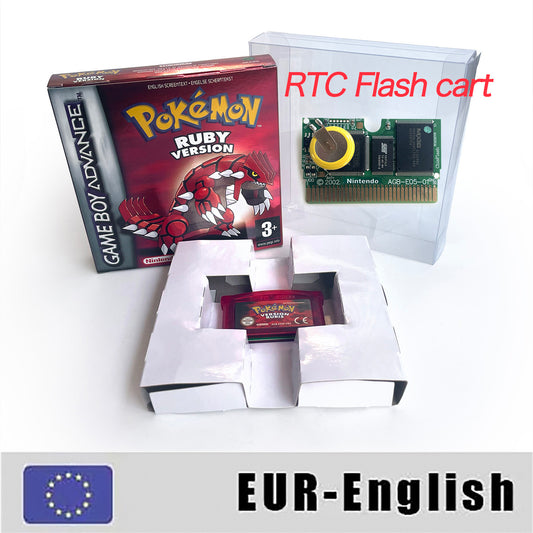 EUR English IC save rtc flash cart Real Time Clock pokemon ruby version box with tray Nintendo game cartridge for gba
