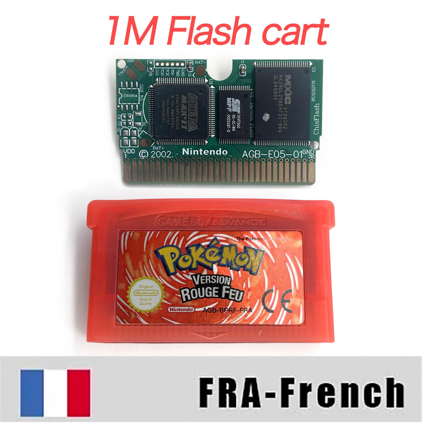 IC save 1 M flash cart pokemon feu rouge version box with tray Nintendo game cartridge for gba game boy advance