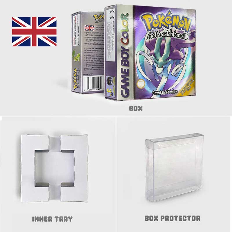 USA FRA NOE ESP ITA EUR Pokemon crystal gold silver red blue yellow Metallic FoilFinish Box Trey Manual label for GBC