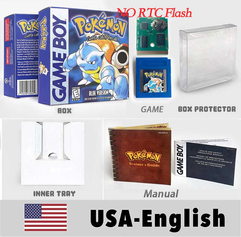 USA ITA NOE FRA ESP pokemon RTC Gold silver crystal NO RTC blue yellow red sealed 16 bit box tray manual Game Cartridge for GBC