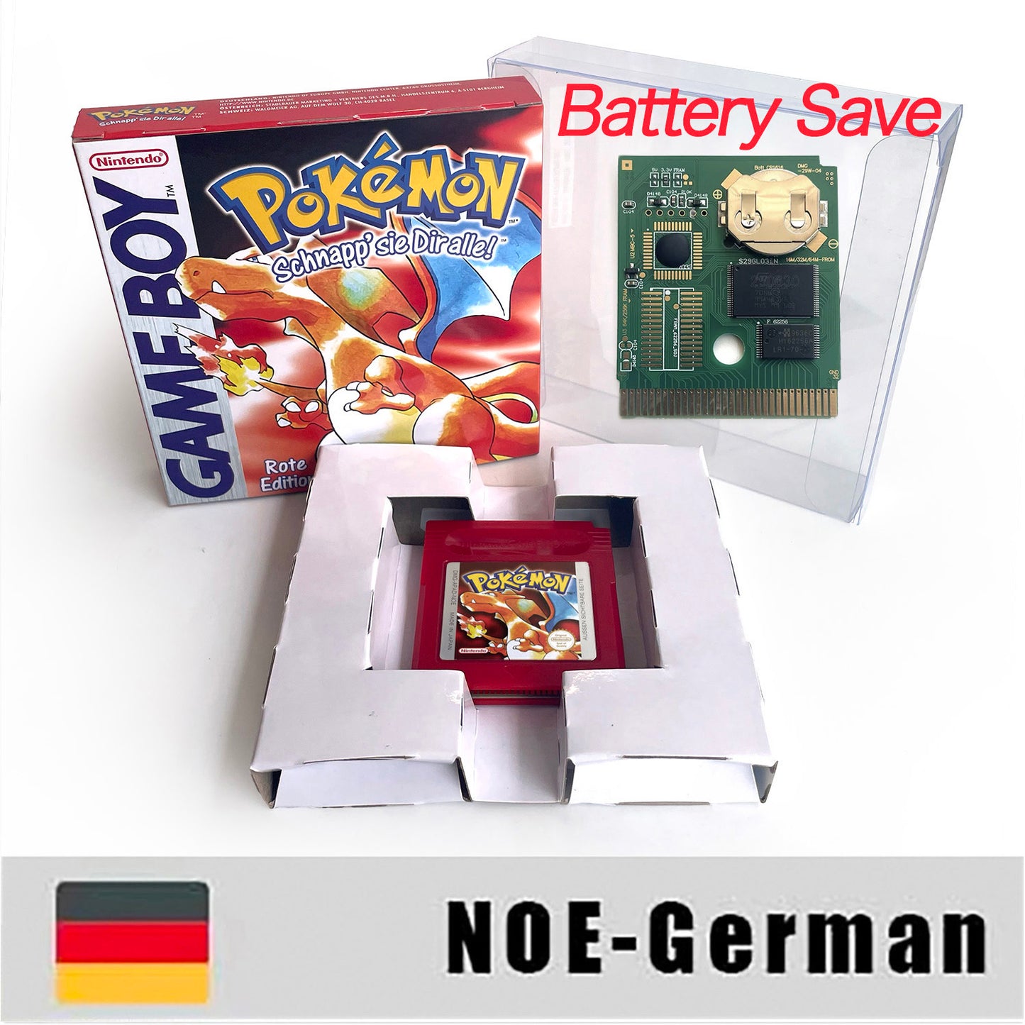 gbc game NOE German pokemon red version Battery save no RTC Flash pokemon rot cartridge with tray box gbc game boy color