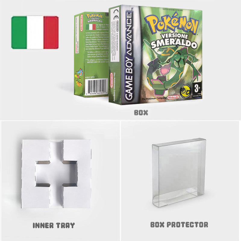 USA NOE FRA EUR ESP ITA Pokemon Emerald Ruby Leafgreen Sapphire Firered Nintendo Metallic Holographic BOX for GBA multiple languages