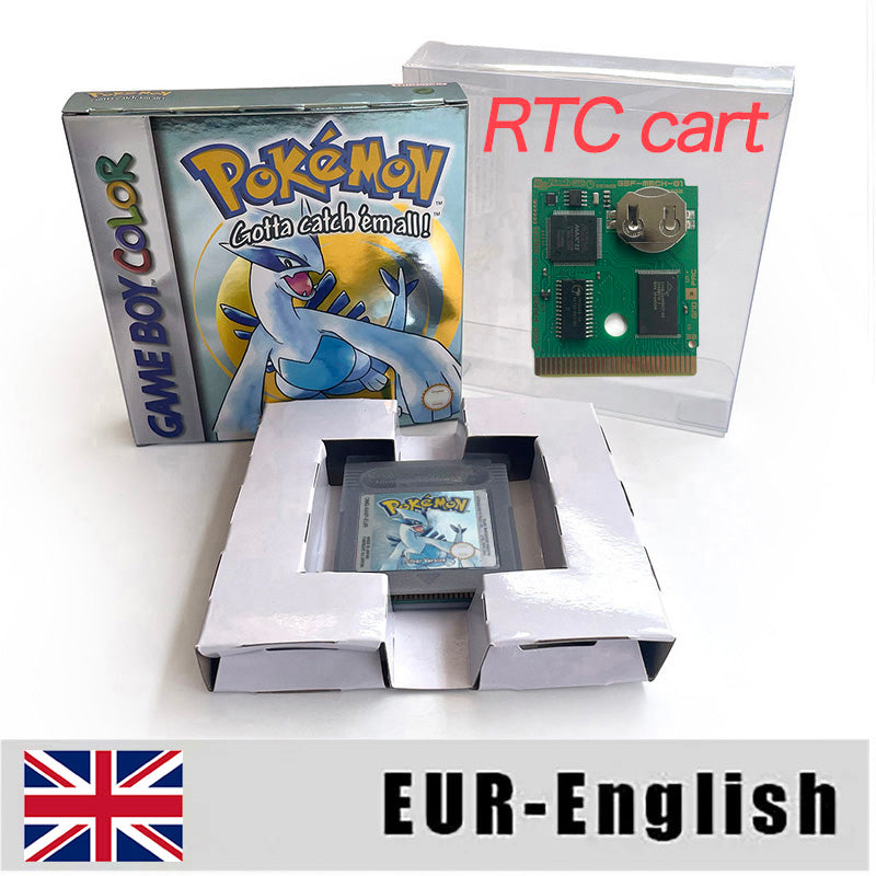 ITA ESP EUR FRA NOE USA Pokemon series RTC Flash silver crystal gold NO RTC flash yellow red blue 16 bit box tray Game Cartridge for GBC Multi-language