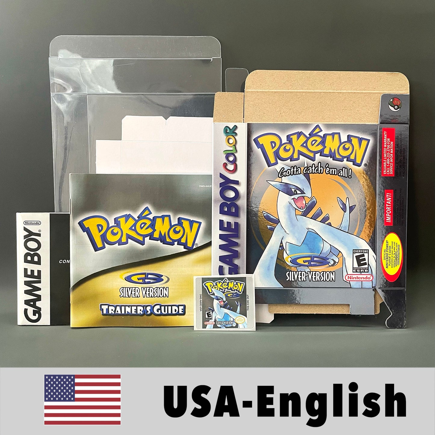 USA ITA NOE FRA ESP pokemon Gold silver RTC NO RTC Flash cart sealed 16 bit box tray manual Game Cartridge for GBC