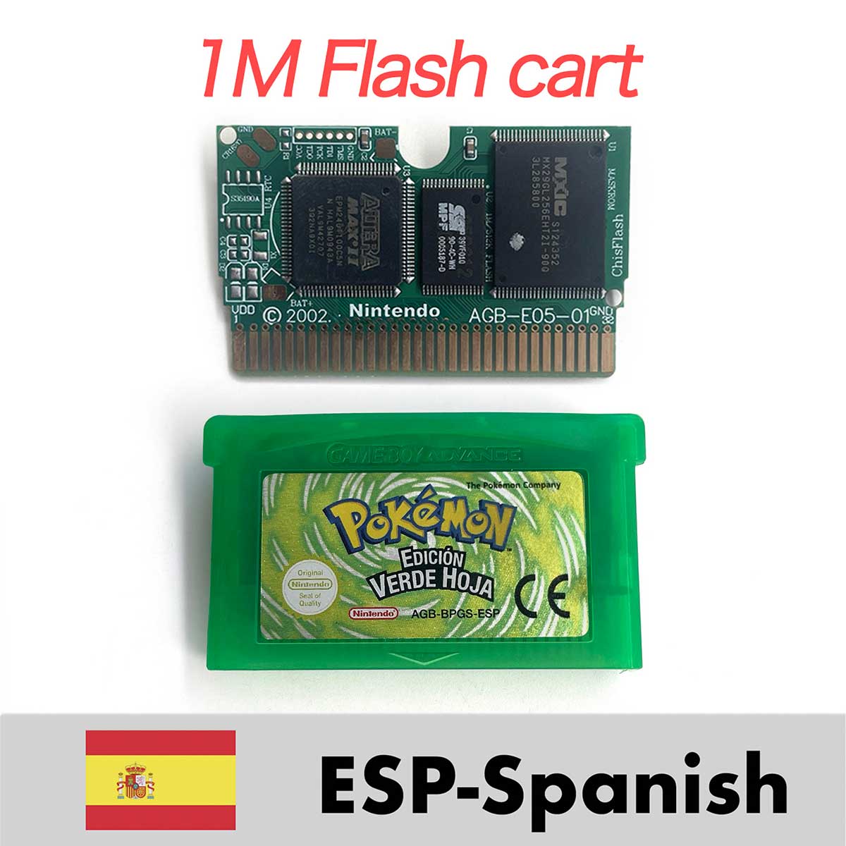 USA ESP NOE FRA EUR ITA 1M/RTC Flash cart Pokemon Emerald,ruby,sapphire,firered,leafgreen Game Cartridge for GBA multiple languages