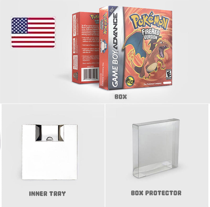 USA NOE FRA EUR ESP ITA Pokemon Emerald Ruby Leafgreen Sapphire Firered Nintendo Metallic Holographic BOX for GBA multiple languages