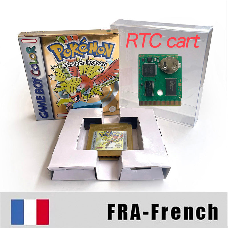 ITA ESP EUR FRA NOE USA Pokemon series RTC Flash silver crystal gold NO RTC flash yellow red blue 16 bit box tray Game Cartridge for GBC Multi-language