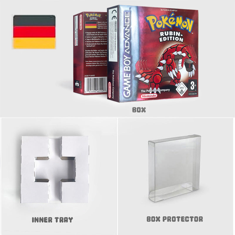USA NOE FRA EUR ESP ITA Pokemon Emerald Ruby Leafgreen Sapphire Firered Nintendo Metallic Holographic BOX for GBA multiple languages